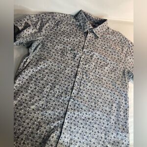 Robert Graham Mens Blue White Floral Short Sleeve Button Shirt Large